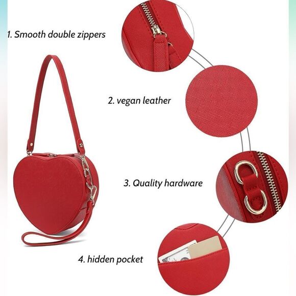 CGYGP Heart Purse Vegan Leather Shoulder Handbag With Wrist Strap - Picture 9 of 10